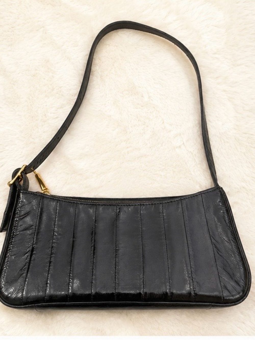 Classic Black Eel skin Shoulder Bag - Sleek Panel Design